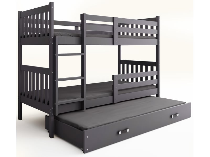 Lit superposé 3 places kacper 90x200 cm + lit tiroir 80x190 cm interbeds - bois massif de pin - gris - Conforama A