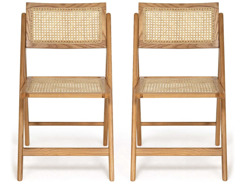  Lorenzo - lot de 2 chaises pliantes frêne massif et cannage - best mobilier - chêne LORENZO - Conforama A
