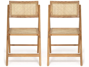 Lorenzo - lot de 2 chaises pliantes frêne massif et cannage - best mobilier - chêne