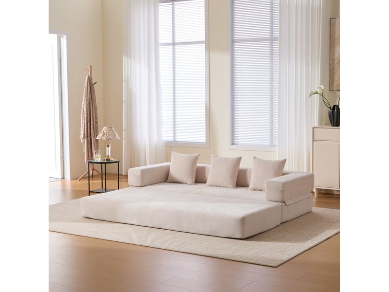  Canapé modulable modenvie 2 places en chenille beige avec poches latérales et base antidérapante  - Conforama D
