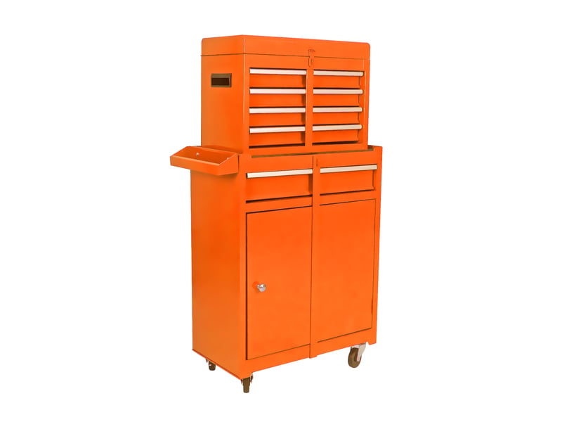 Armoire à outils roulante 58,5x28x102 cm orange en acier, 5 tiroirs et rangement pour garage ou atelier - Conforama A