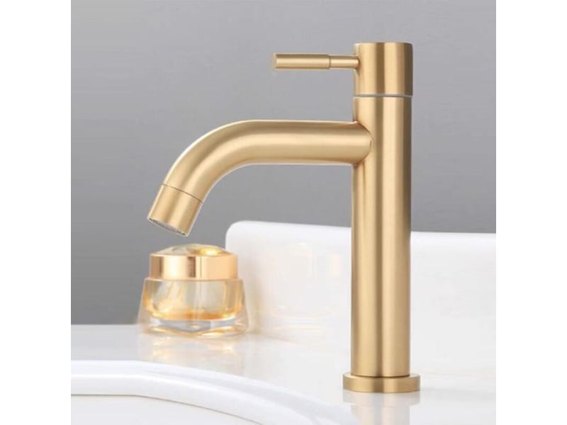 304 or brossé unique robinet de bassin froid en acier inoxydable robinet de salle de bain 4 points interface robinet court - Conforama C