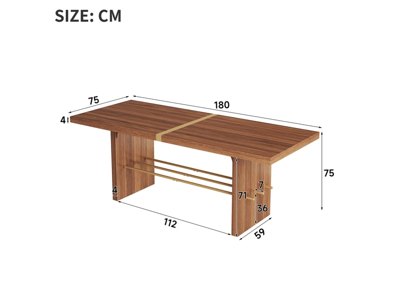 Table à manger 180x75x75 cm mdf coloris noyer et doré, 6 à 8 personnes  - Conforama C