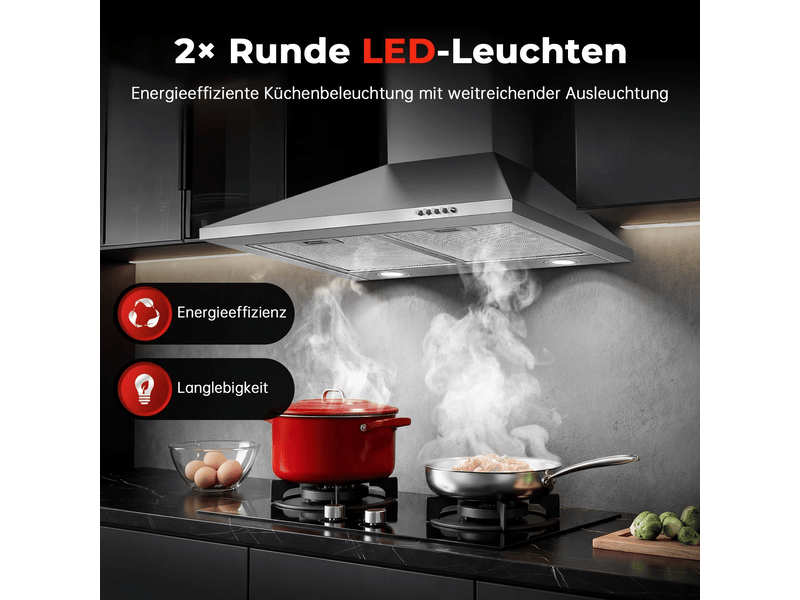  Hotte aspirante murale 60 cm en acier inoxydable, 400 m³h, évacuation ou recyclage, filtres à graisse et éclairage led  - Conforama E