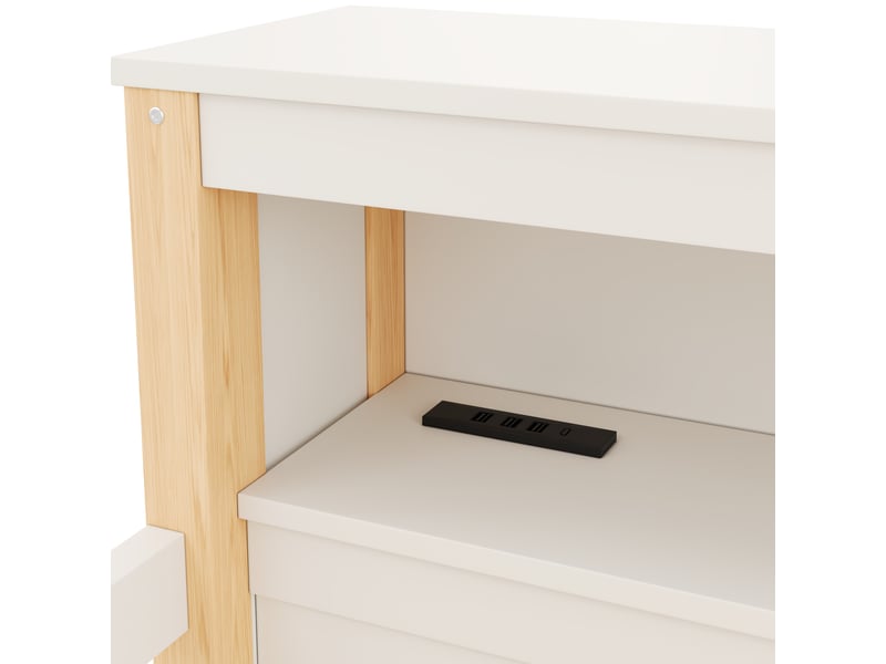  Lit mezzanine 90×200 cm avec bureau, rangements, led, usb et usb-c, pin et mdf naturel sans matelas  - Conforama D