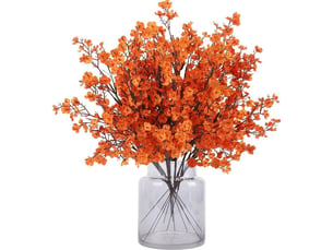 12 fleurs artificielles de gypsophile d'automne, plantes orange au toucher réaliste, fleurs en soie pour vase, maison, bureau, mariage, intérieur, extérieur, centre de table, fête, automne