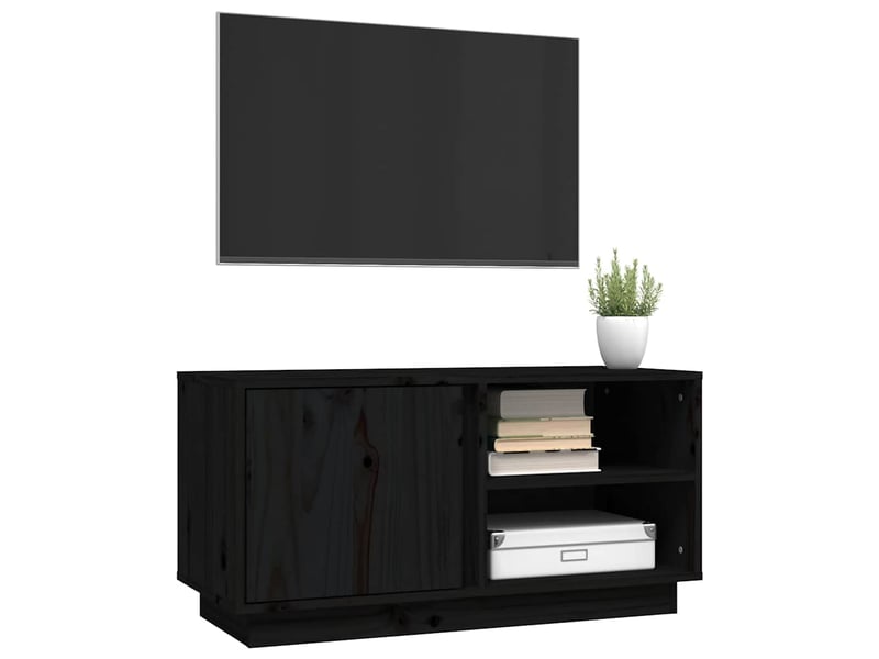  Meuble tv - banc tv - meuble de rangement noir 80x35x40,5 cm bois de pin massif  - Conforama D
