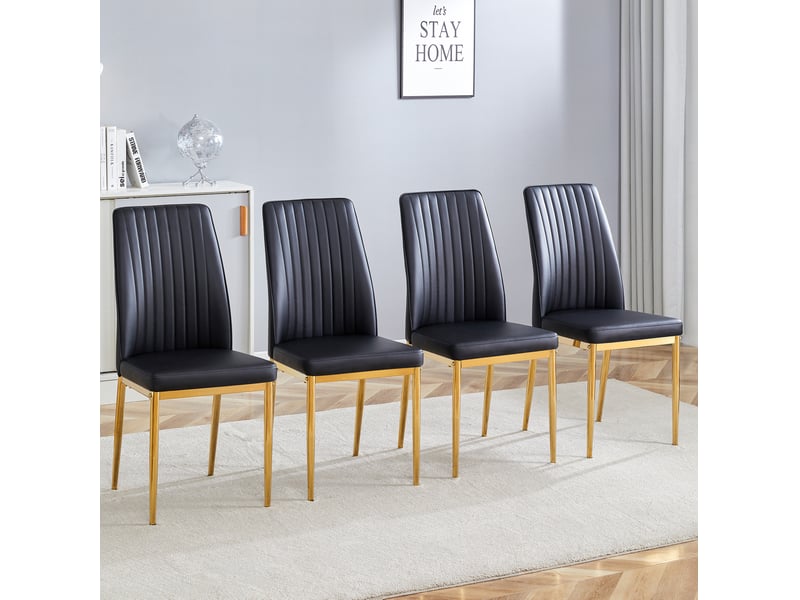  Set de 4 chaises 43x42,5x92,5 cm de salle à manger en cuir pu noir avec pieds métalliques dorés, dossier adapté  - Conforama B