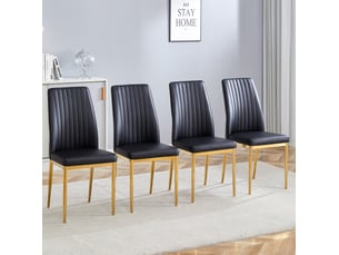 Set de 4 chaises 43x42,5x92,5 cm de salle à manger en cuir pu noir avec pieds métalliques dorés, dossier adapté