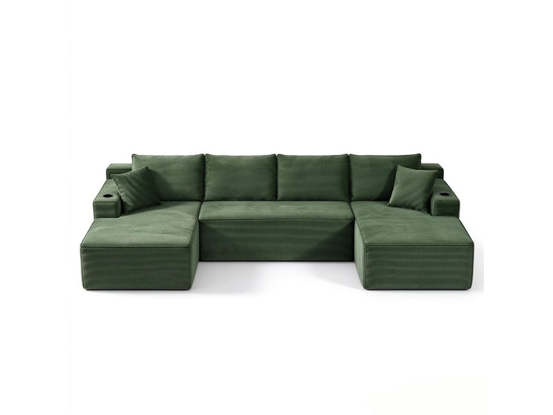 Canapé modulable en u 6 places sans armature en velours côtelé vert - Conforama A
