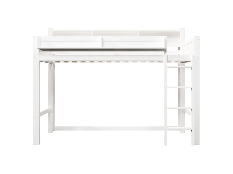 Lit mezzanine 90x200 cm avec bureau, lit surélevé gain de place avec led et port usb, pin massif et mdf avec 3 placards de rangement, blanc - Conforama A