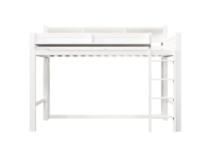 Lit mezzanine 90x200 cm avec bureau, lit surélevé gain de place avec led et port usb, pin massif et mdf avec 3 placards de rangement, blanc