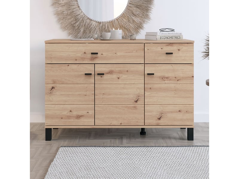  Crédence jerico, buffet 3 étagères, 116x35x78h cm chêne marron noeuds Jerico - Conforama B