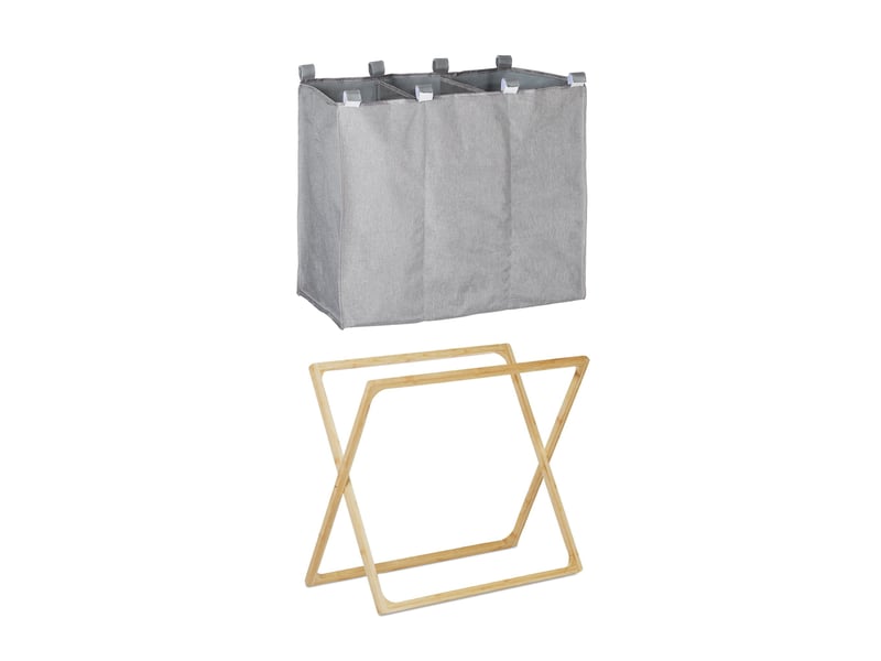  Panier à linge 3 compartiments pliable design moderne 70 x 40 x 60 cm en bambou naturel gris 13_0008536  - Conforama D