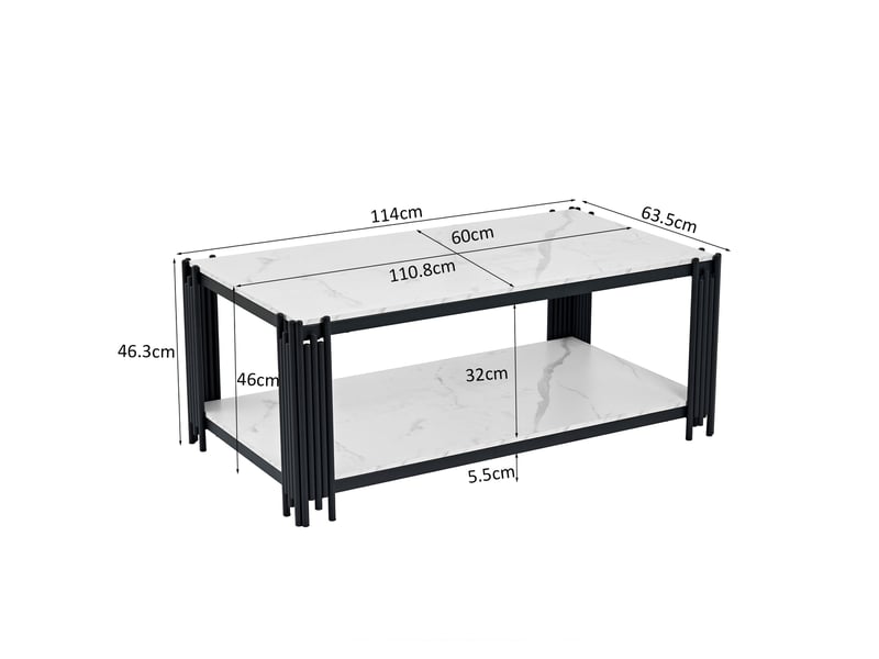  Table basse rectangulaire 114 x 64 x 46 cm, mdf et métal, blanc et noir  - Conforama C