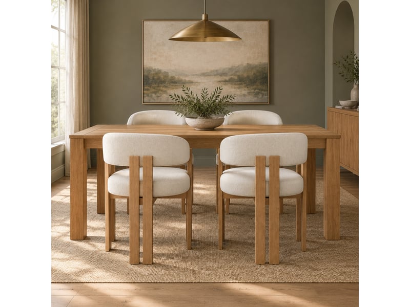  Chaise de salle à manger avec assise rembourrée et pieds réglables, flanelle et métal beige naturel  - Conforama D