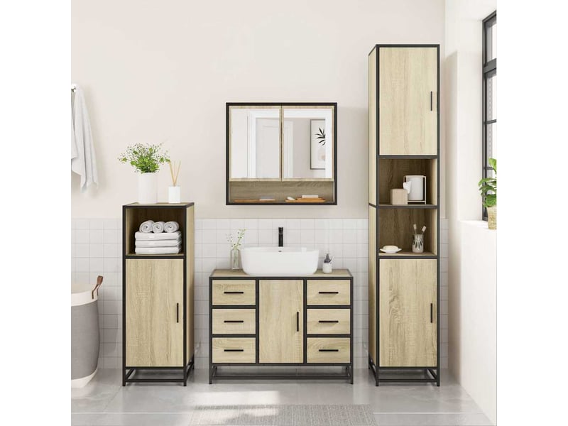 Ensemble de meubles de salle de bain 2 pcs chêne sonoma cf63605 - Conforama D
