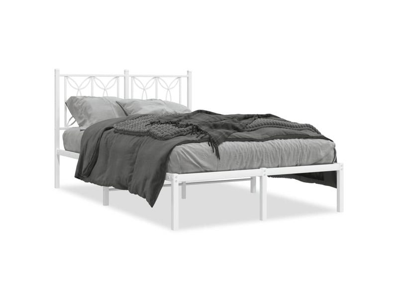  Lit double- lit adulte -  cadre de lit métal sans matelas et tête de lit blanc 120x190 cm  - Conforama A