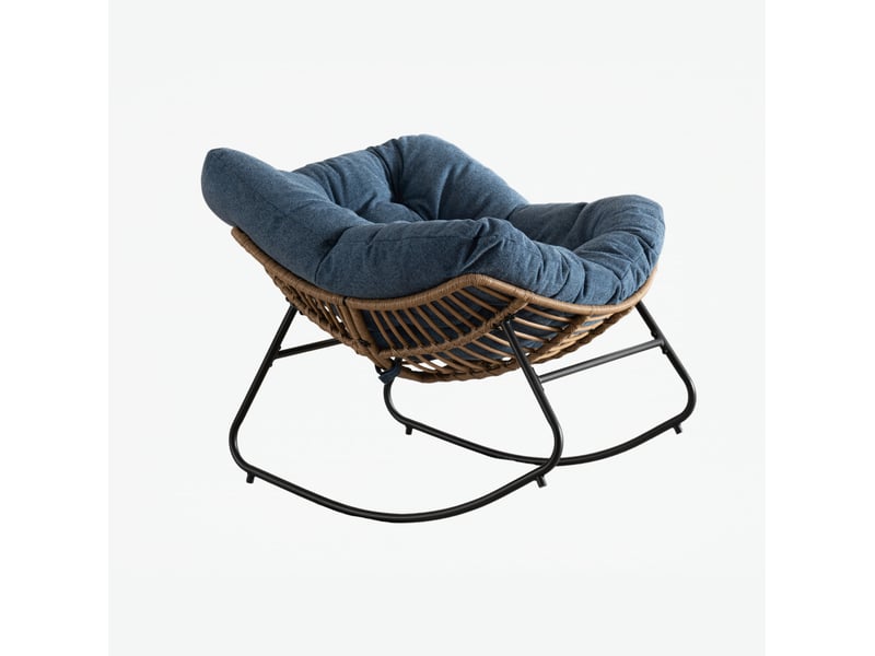 Rocking-chair avec assise enveloppante et structure métal, pour salon ou chambre, en chenille bleue, 98 × 102 × 77 cm - Conforama A
