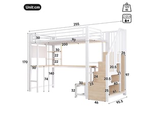 Lit mezzanine 90x200 cm <strong></strong>  <strong></strong> coloris blanc