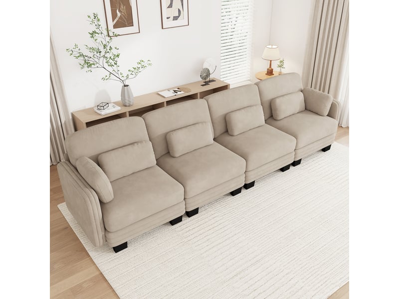 Canapé modulable - 4 places - coussins d'accoudoirs - tissu chenille - mobilier de salon - configuration flexible - brun clair CozyNest - Conforama C