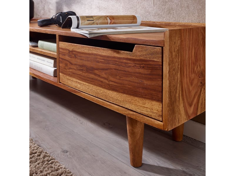  Meuble tv 2 portes 2 niches 145x35x43 cm en bois de sheesham  - Conforama E