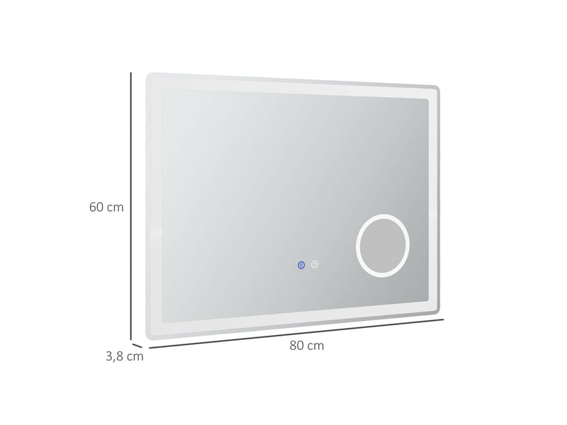  Miroir de salle de bain led 80x60 cm – blanc – antibuée, tactile, éclairage avant et arrière, loupe x3  - Conforama C