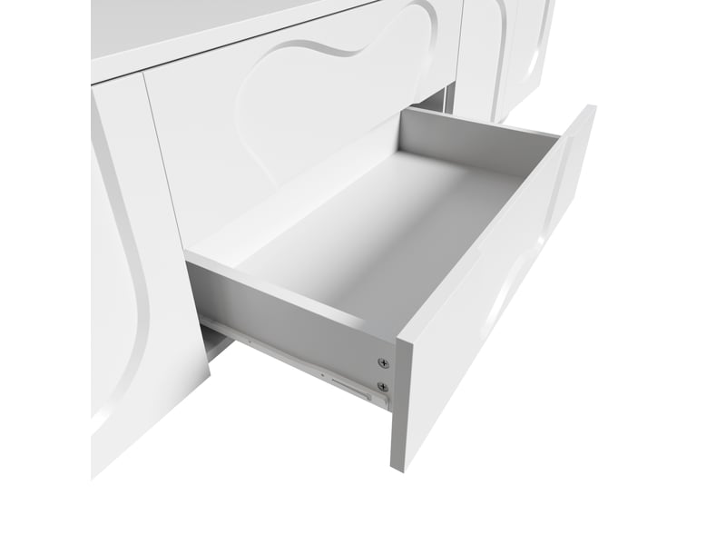  Meuble tv 180x40x42 cm avec 2 tiroirs, 4 portes et pieds en bois, design unique, meuble de salon, aggloméré, blanc  - Conforama D