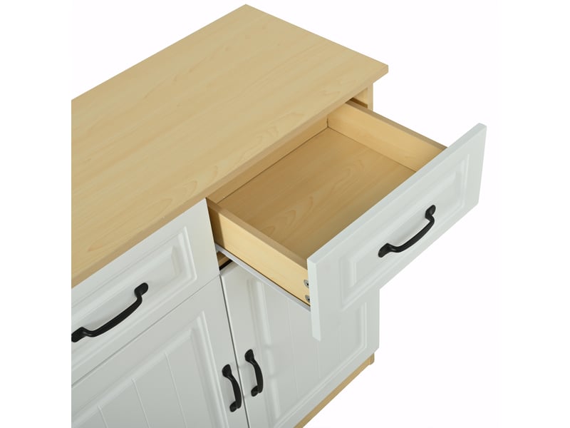 Buffet blanc, blanc et naturel, 160 × 35 × 80 cm, mdf, avec 4 portes, 4 tiroirs et 2 étagères, étagères réglables - Conforama E