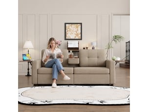 Canapé droit convertible REDOM 2 places Tissu beige avec coffre de rangement