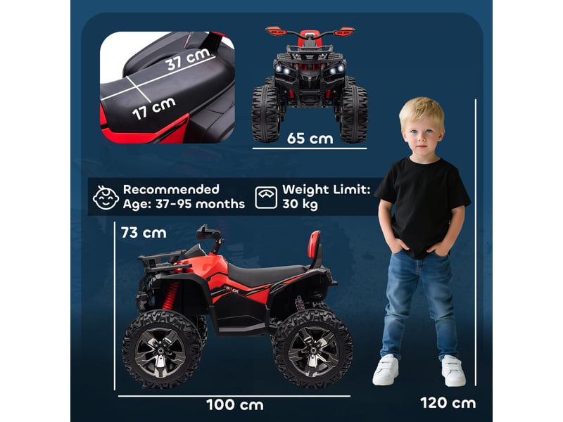 Quad électrique 12 v pour enfants de 3 à 5 ans, avec phares et batterie rechargeable, 100 x 65 x 73 cm, rouge - Conforama E