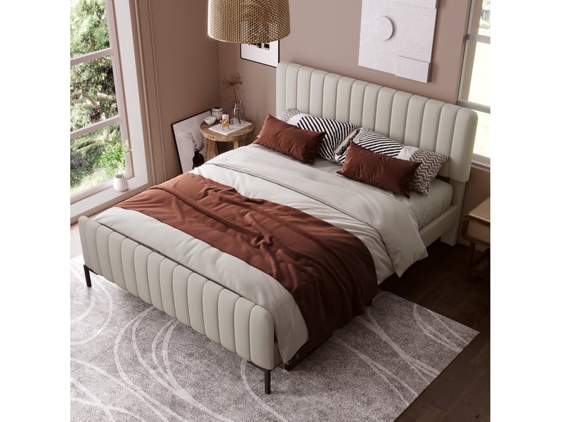  Modenvie lit rembourré 140x200 cm - tête de lit réglable, sommier et matelas inclus - bicolore  - Conforama A