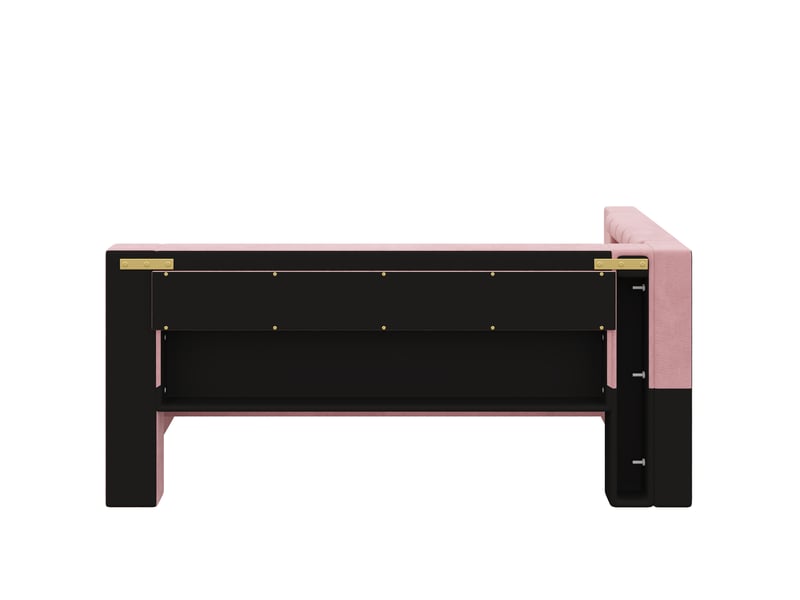  Lit gigogne 90x200 cm rose en tissu, led 7 couleurs, usb et 3 tiroirs avec lit d'appoint, sans matelas  - Conforama D