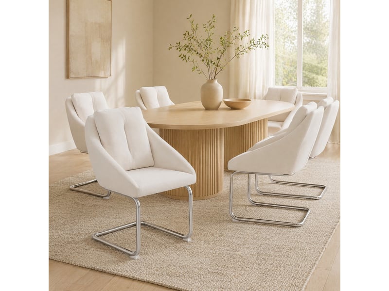 Lot de 6 chaises 65x59x82 cm, chaises salle à manger, design ergonomique, velours beige, structure métallique, pieds argentés  - Conforama B