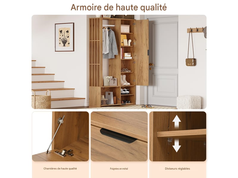  Vestiaire d'entrée avec miroir et penderie en panneau de particules 100 x 33 x 190 cm N625P307325326N - Conforama E