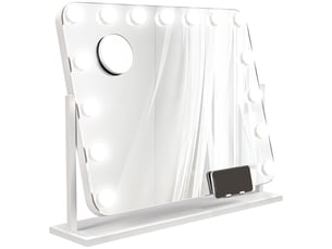 Miroir de maquillage avec 14 led réglables et chargement usb, verre et métal, 62,5 x 14 x 49,5 cm, blanc