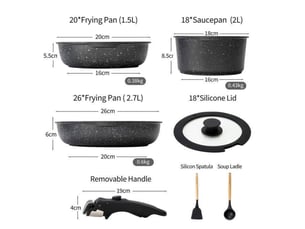Set de casseroles 7 pieces antiadhesives pierre avec manche amovible et couvercle silicone