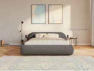Lit avec rangement 200x200 cm <strong>SELSEY</strong>  <strong>Shels Low</strong> coloris beige