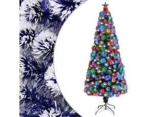 Sapin de noël, arbre de noël artificiel pré-éclairé blanc et bleu fibre optique shl9556