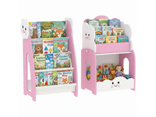 Meuble rangement enfant 3 à 8 ans, rangement jouets enfant modulaire avec porte-magazines à 4 étagères, rose