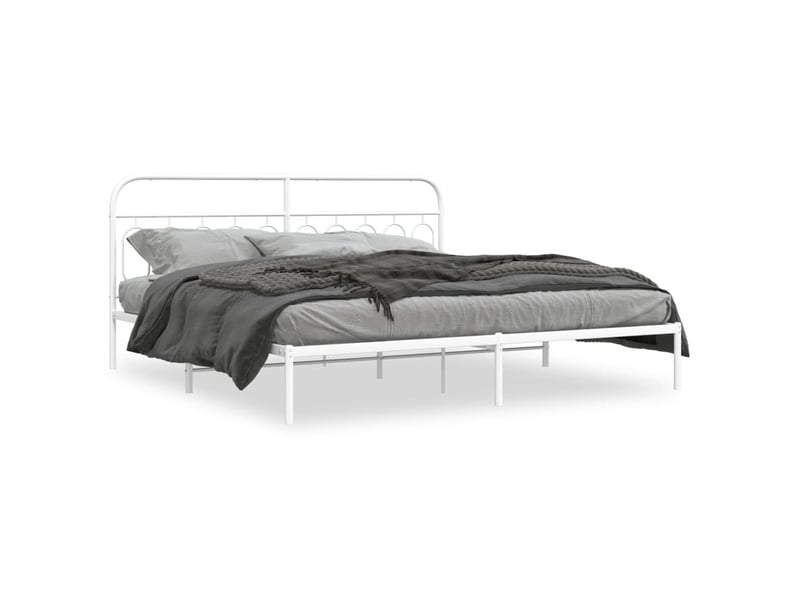  Lit double- lit adulte -  cadre de lit métal sans matelas et tête de lit blanc 200x200 cm  - Conforama A