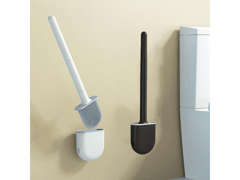  Brosse de toilette, brosse de toilette avec maille en silicone, brosse de toilette avec silicone et support, noir  - Conforama E