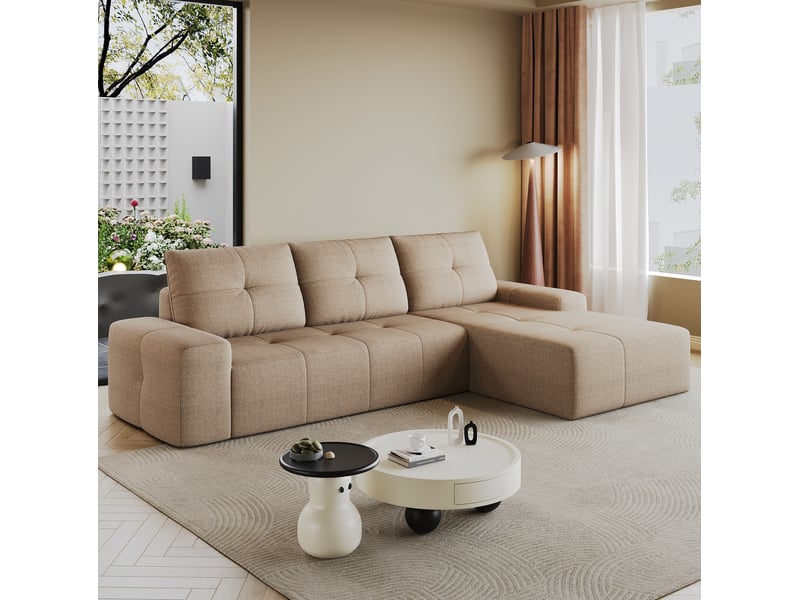  Canapé d’angle 3 places en tissu kaki 262x172x82 cm  - Conforama W