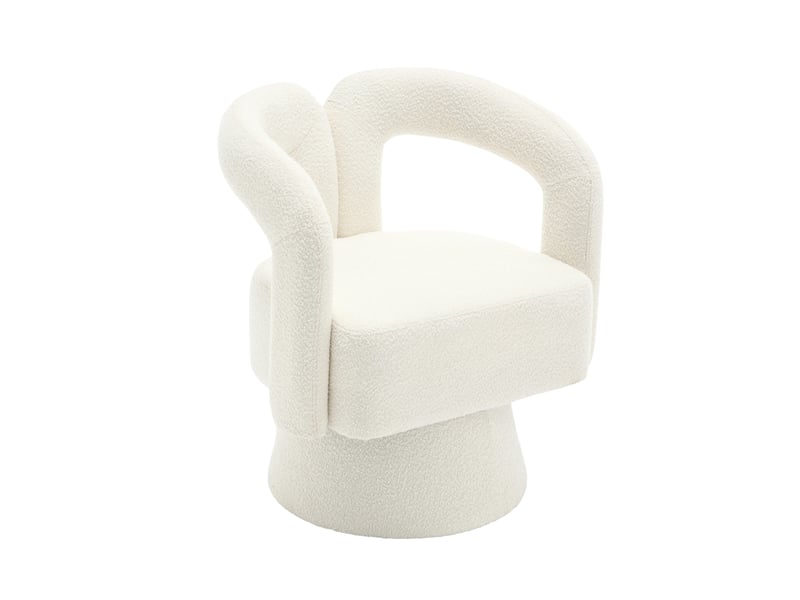  Fauteuil pivotant à 360 degrés avec accoudoirs arrondis et assise rembourrée en bouclette beige  - Conforama A