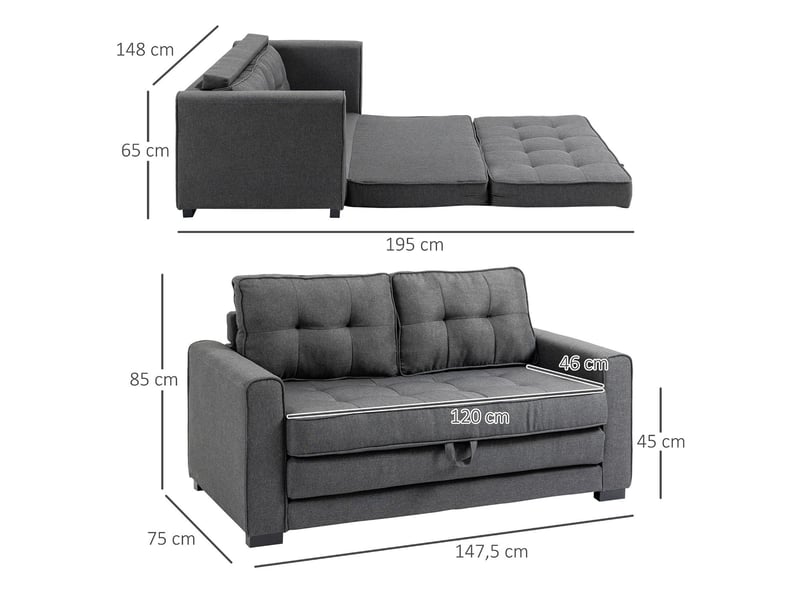  Canapé-lit convertible 2 places en tissu aspect lin gris 147,5 x 75 x 85 cm  - Conforama C