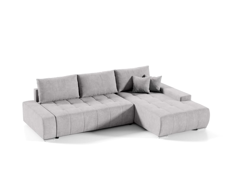  Canapé d'angle convertible velutti l velours aston gris clair, méridienne droite avec coffre  - Conforama A