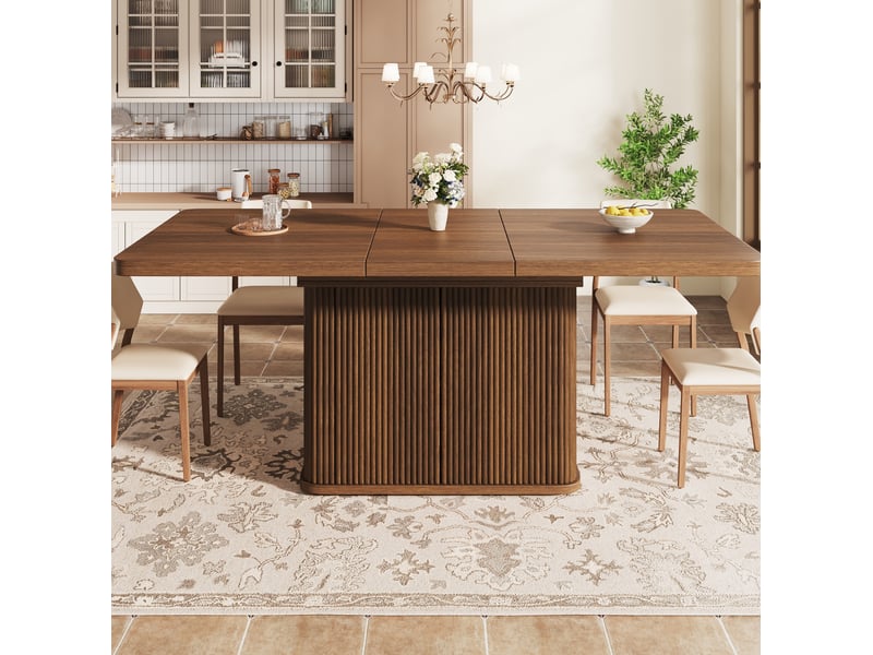 Table à manger extensible 140-180x80x76,5 cm avec rangement, décor bois foncé - Conforama B