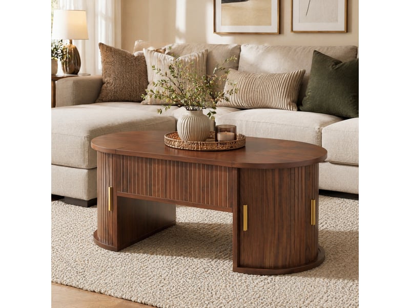  Table basse ovale 100x50x40.5 cm réglable en hauteur en mdf noyer  - Conforama D