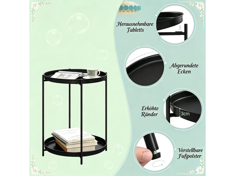 Table d’appoint ronde chic avec rangement, noir, table de canapé et porte-plantes - Conforama D