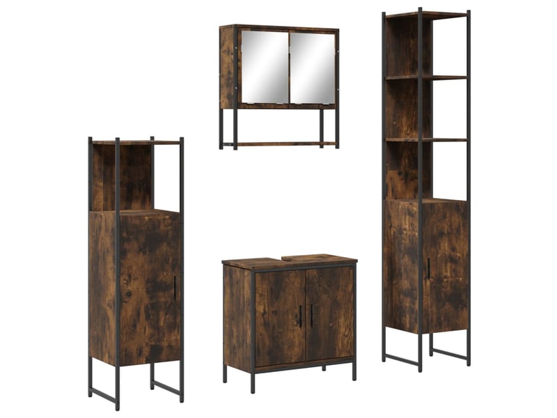  Ensemble de meubles de salle de bain 4 pcs chêne fumé bois cf63855  - Conforama A